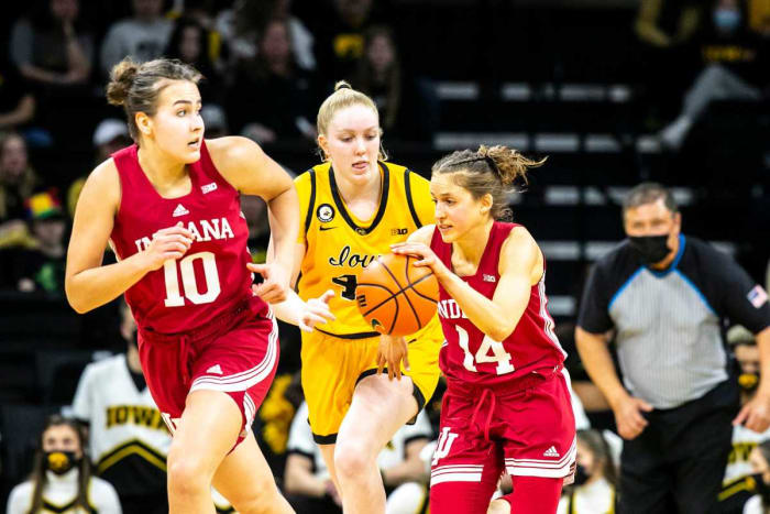 Ali Patberg dribbles the pall past an Iowa defender.